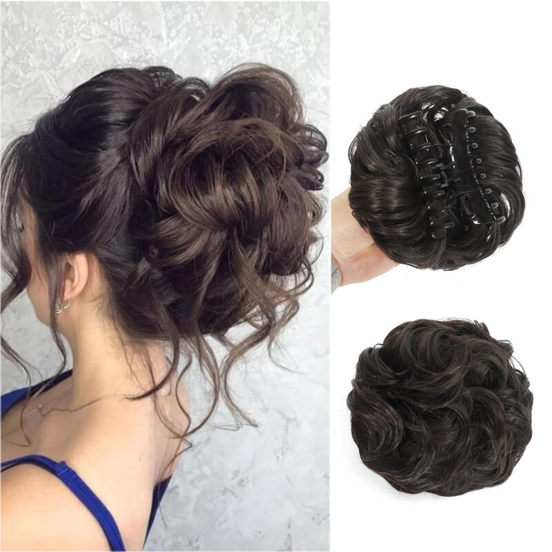 Claw Messy Bun Hairpieces for Women Clip Wavy Hair Chignon Clip in Curly Hairpieces Tousled Updo Doughnut Hair Bun