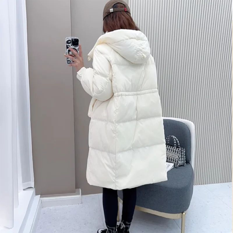 Giacca con cappuccio da donna, cappotto lungo, moda coreana, Parka sciolto, spesso, caldo, bianco, nuovo, autunno, inverno, 2023