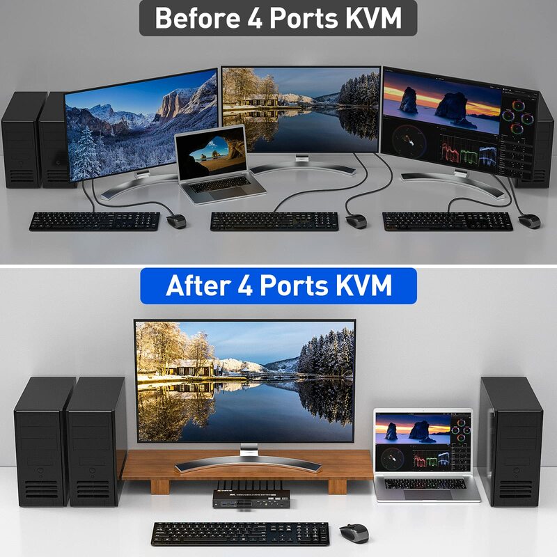 USB 3,0 kVM Switch HDMI 4 Port Simulation edid, HDMI USB Switch 4 in 1 Out und 4 USB 3,0 Port für Tastatur Maus Drucker