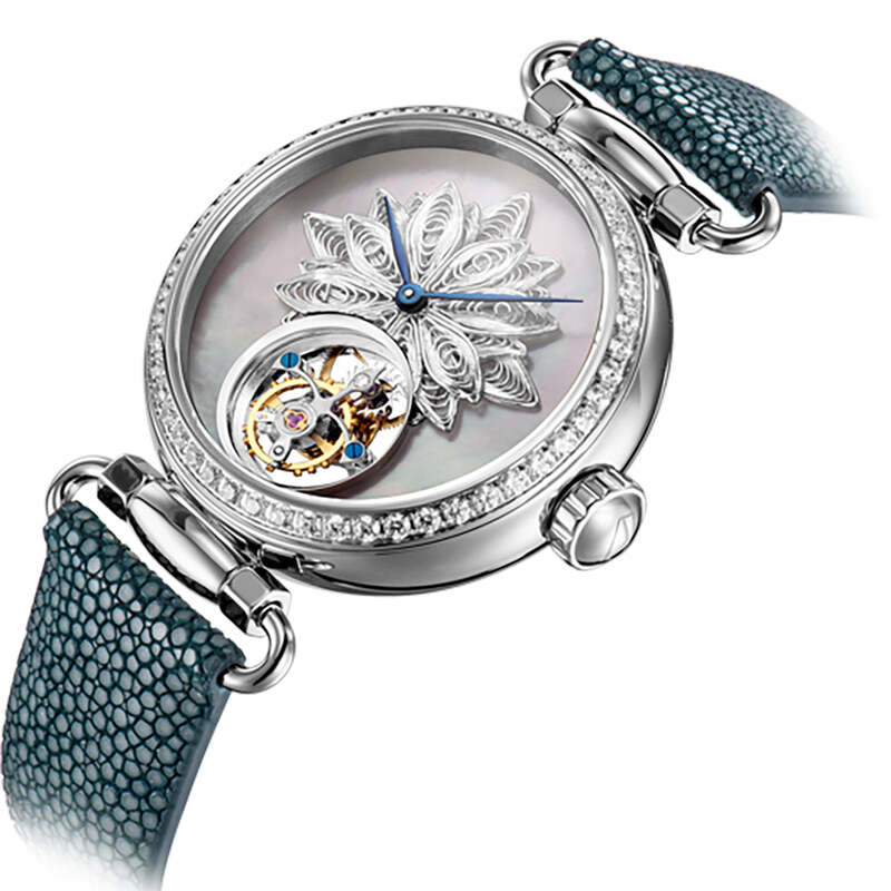 Seagull 뚜르비옹 기계식 시계 여성용 빈티지 수동 와인딩 손목시계, 레이디 방수 가죽 시계, 8100L