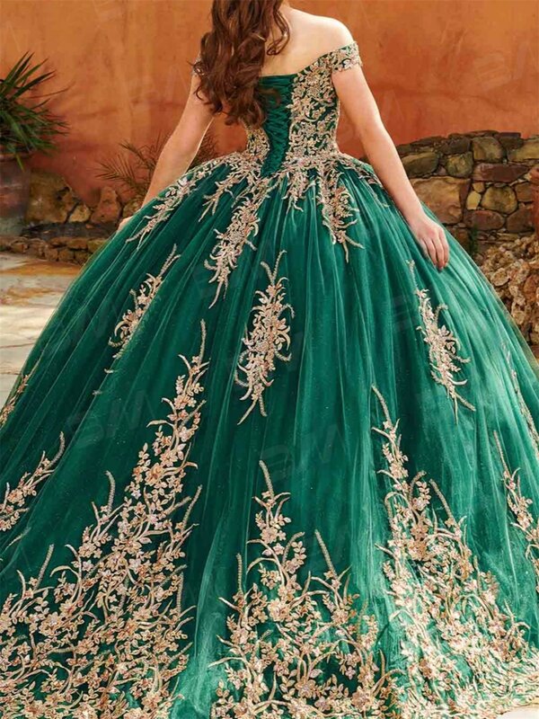 단풍잎 아플리케 퀸세아 원피스 골드 레이스 바스크 칵테일 드레스, 로맨틱한 공주 드레스