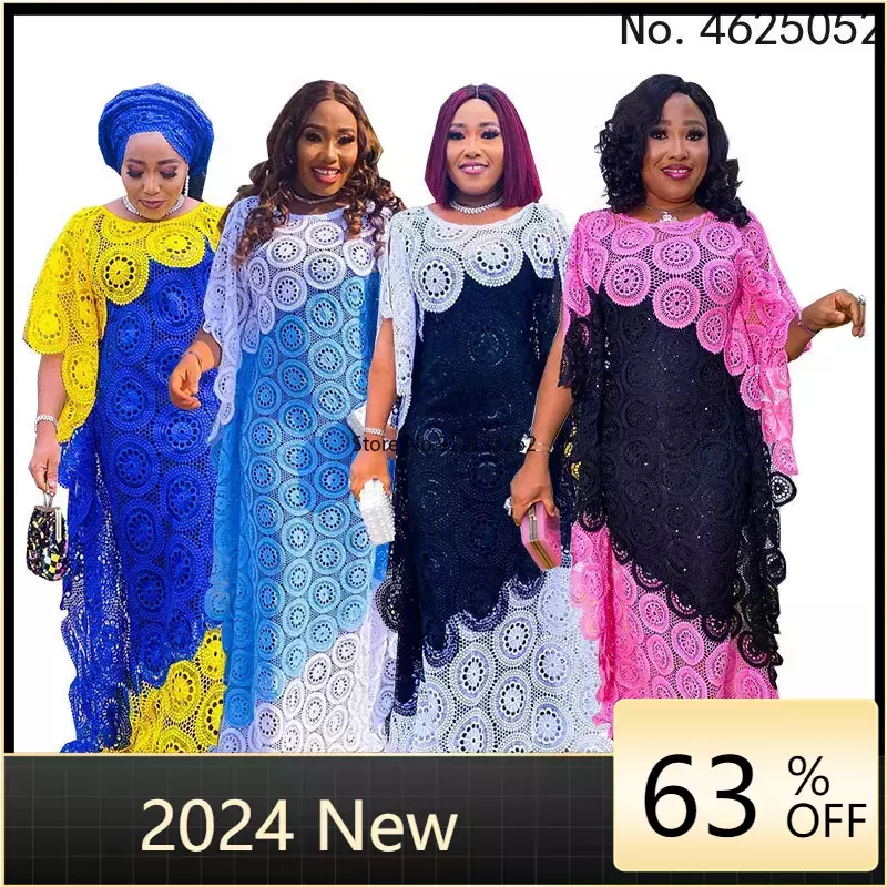 Платье женское длинное кружевное в африканском стиле, 2023