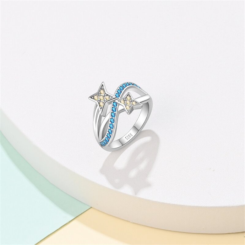 Creative 925 Sterling Silver Yellow Star Irregular Geometric Ring For Women's Wedding Anniversary Jewelry Gift