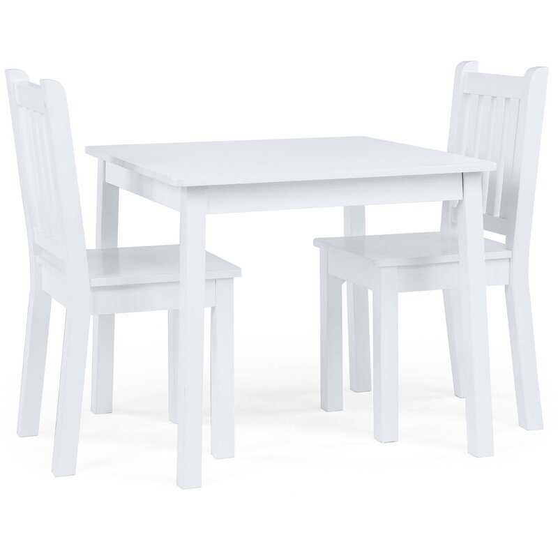 Humble Crew-Ensemble table et 2 chaises pour enfants, blanc, 3 ans et plus, carré en bois, lumière du jour