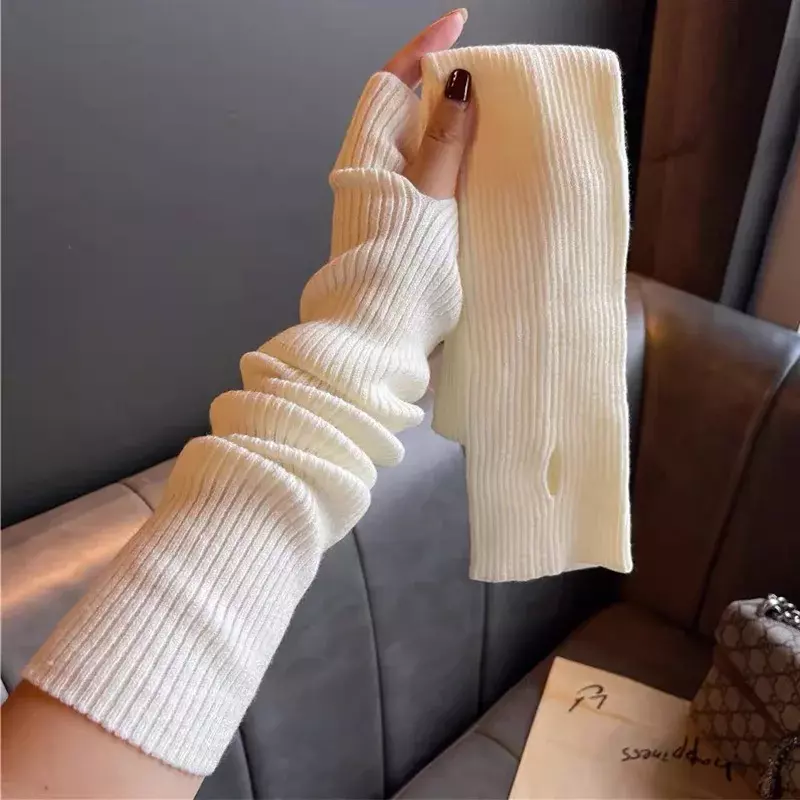 Women Knitted Arm Warmer Long Fingerless Gloves Mitten Winter Y2K Solid Arm Sleeve Fashion Casual Soft Girls Clothes Punk Gloves