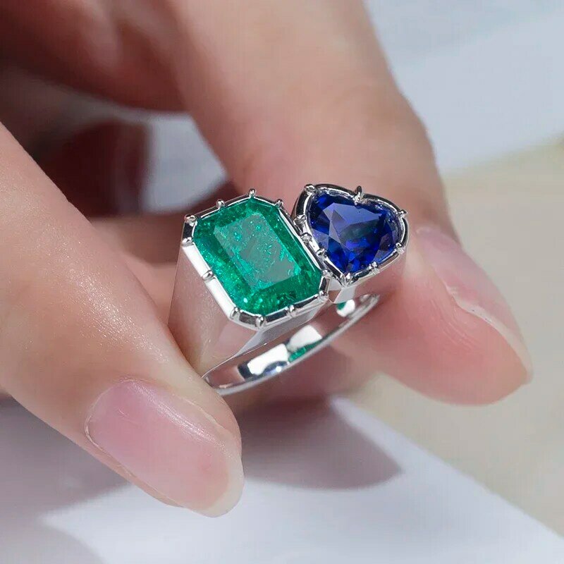 RUIF-anel de ouro personalizado para mulheres, 9k, 14k, 18k, verde, esmeralda e azul, safira de laboratório, joias finas, nova moda