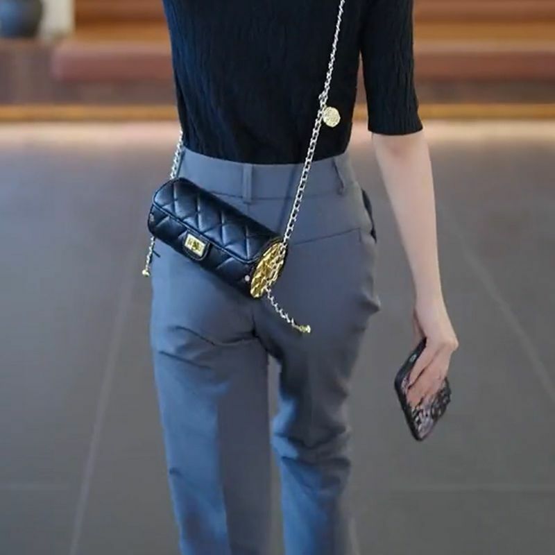 Pantaloni da donna in argento solido stile coreano primavera autunno 2023 moda Casual femminile a vita alta pantaloni da tuta Striaght abbigliamento X104