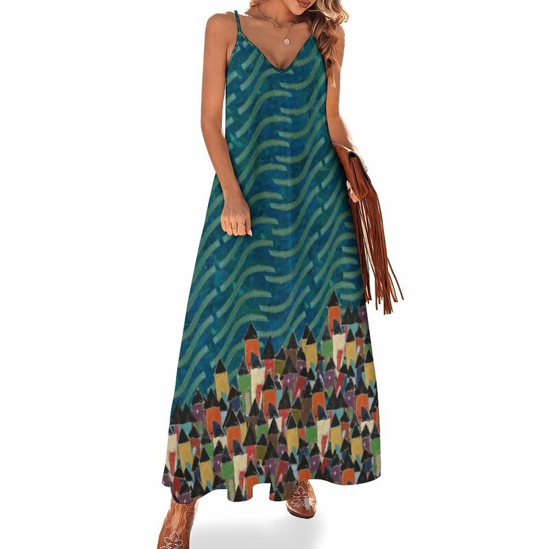 女性のためのノースリーブのコバルトドレス,漁師の衣装,村,パーティードレス,女性の服