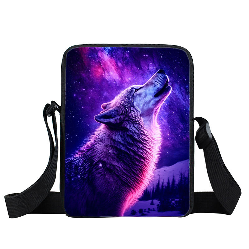 Howling Wolf Printing Shoulder Bag para crianças, bolsa pequena, impermeável, leões selvagens, sacos crossbody, saco do mensageiro do telefone móvel, meninos