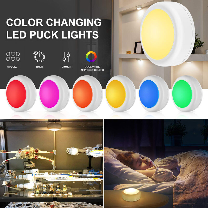 Battery Powered Interior Closet Light Led Puck Lamp Remote Control 13 Colors Decoration For Wardrobe Under Cabinet Night Light