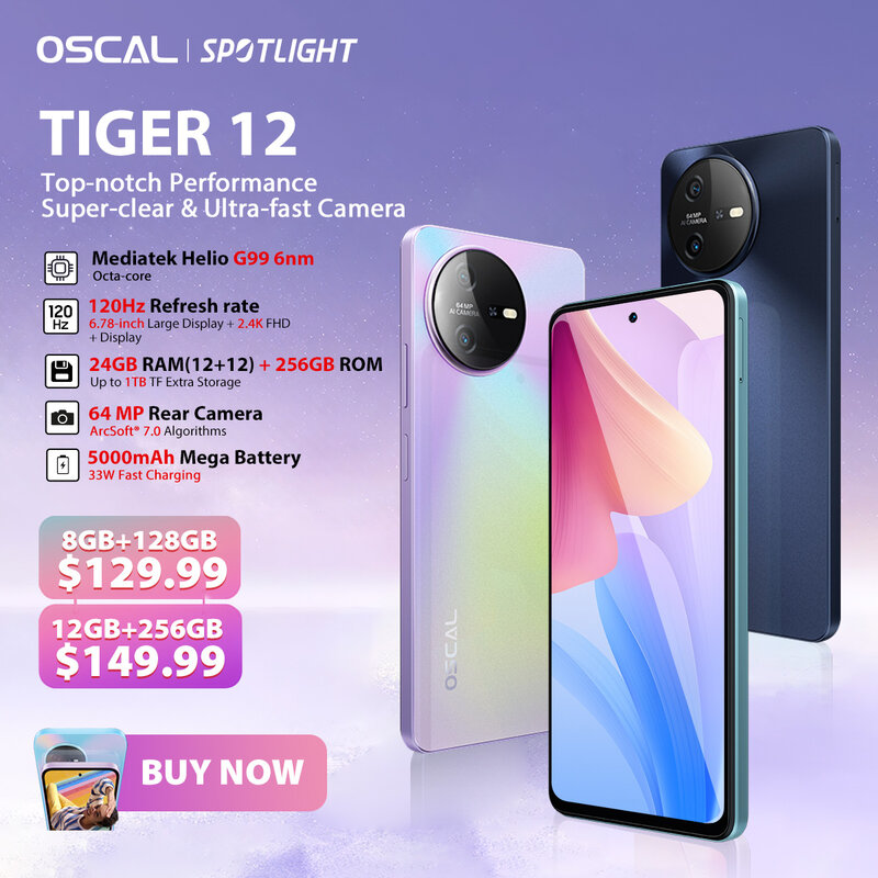 [Weltpremiere] oscal tiger 12 android13 mtk helio g99 6.78 ''120hz 2,4 k display 24gb (12 12) 256gb 64mp 5000mah batterie nfc