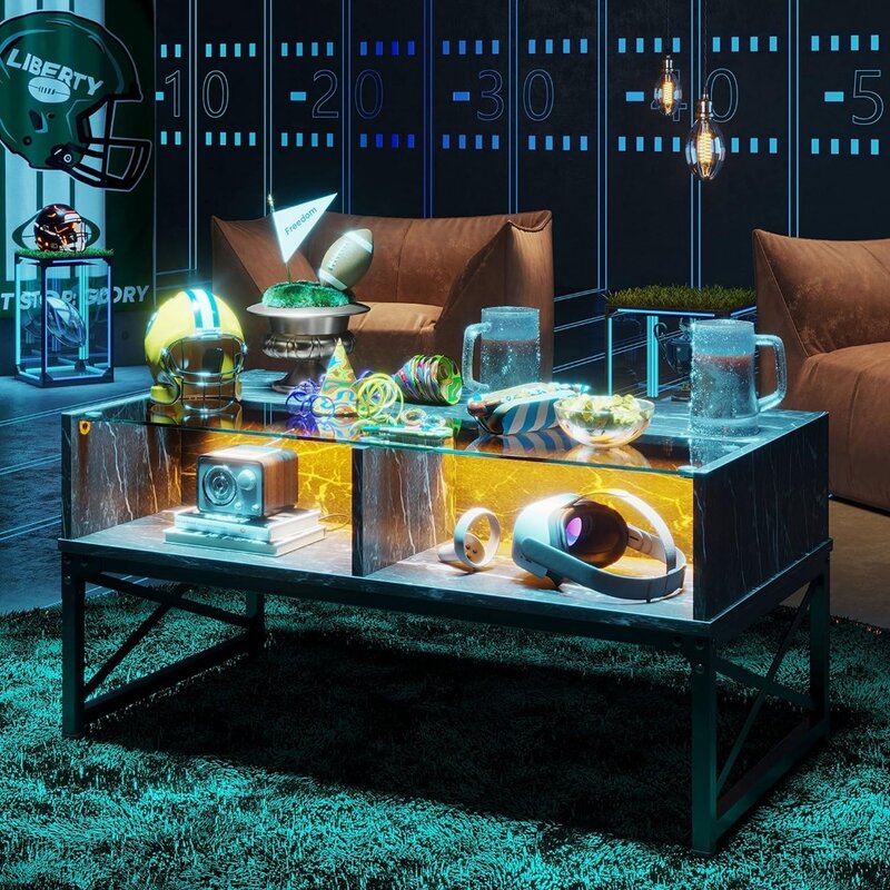 LED Couch tische für Wohnzimmer modernen Couch tisch Holz Mittel tisch mit Glasplatte Spiel abend. 42 Zoll Zimmer Cofee kleines Café