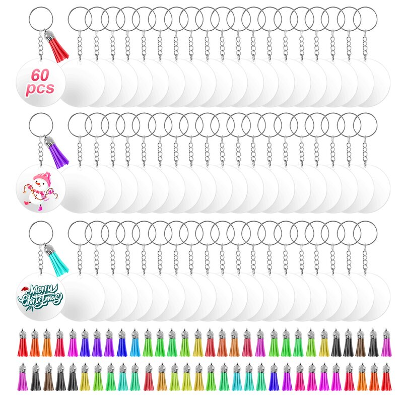 Acrílico Clear Keychain Blanks para DIY Keychain Craft, vinil com Blanks, borlas, anéis de salto, 350pcs