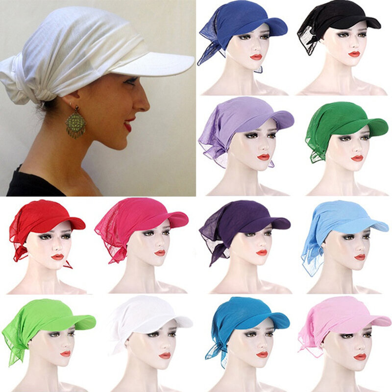 Fashion Solid Color Square Scarf Hat Women Summer Outdoor Sunscreen Turban Bandana Cap Adjustable Headscarf Sun Visor Hats