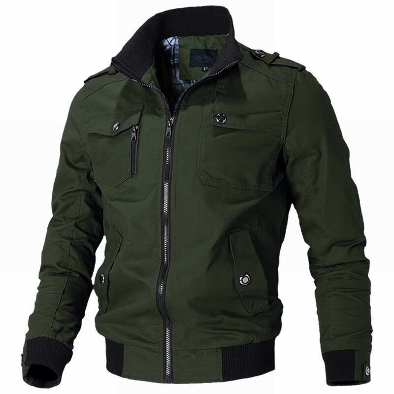 Куртка-бомбер мужская приталенная, Повседневная ветровка, пальто в стиле милитари, верхняя одежда со стоячим воротником, весна-осень 2023