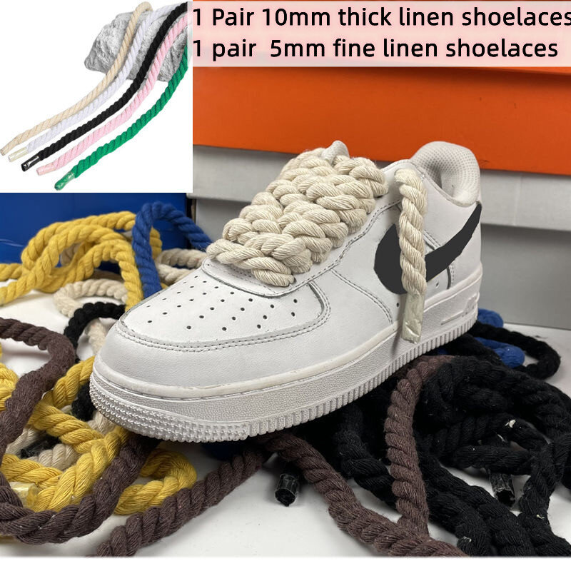 2 pasang/set tali sepatu tebal garis katun tenun tali Pilin tali sepatu tebal Sneakers wanita pria tali sepatu kanvas rendah