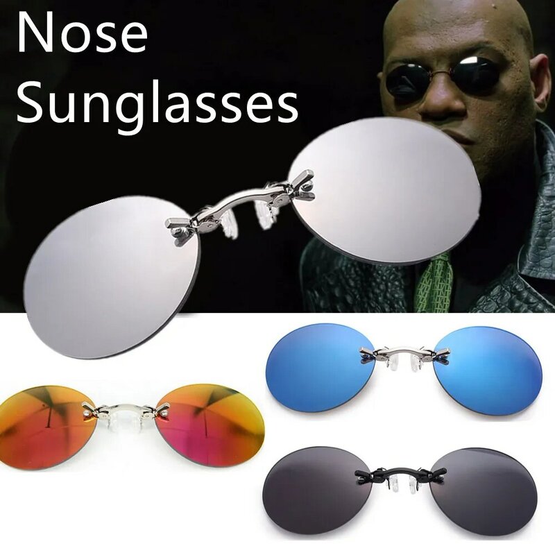 Gafas de sol con Clip en la nariz para hombre, lentes redondas sin montura, Matrix Morpheus, Mini sin marco, Vintage, UV400, 1 unidad
