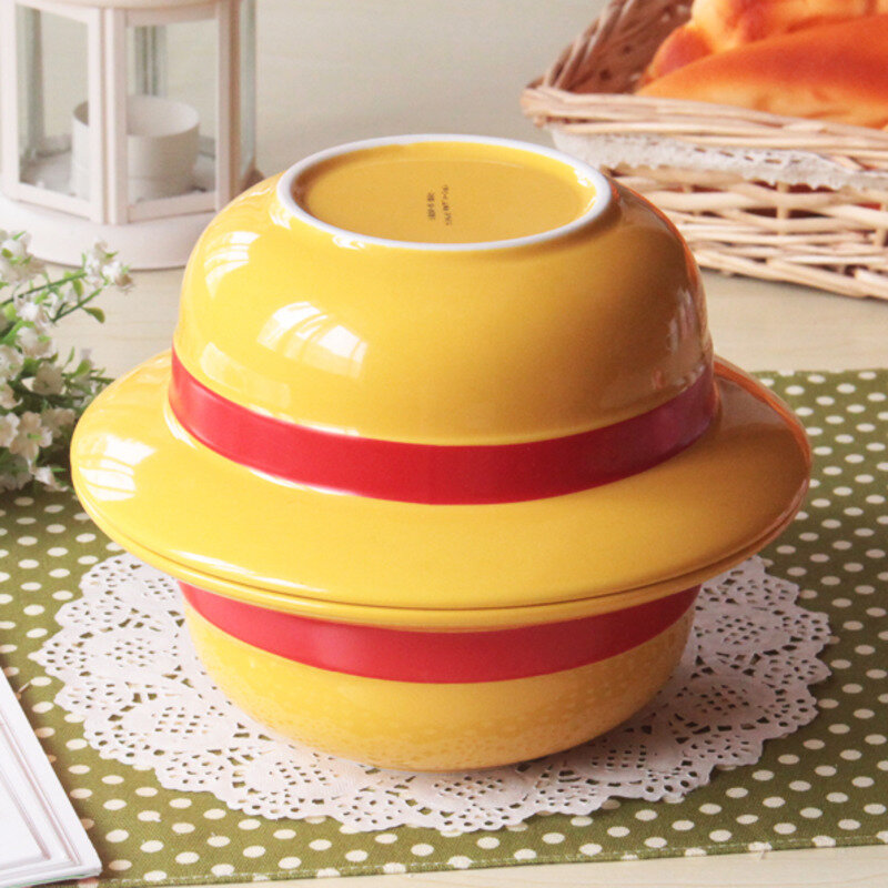 Sombrero de paja de Luffy de 8 pulgadas, tazón de cerámica, tazón de fideos instantáneos, tazón de cerámica para sopa, envío directo