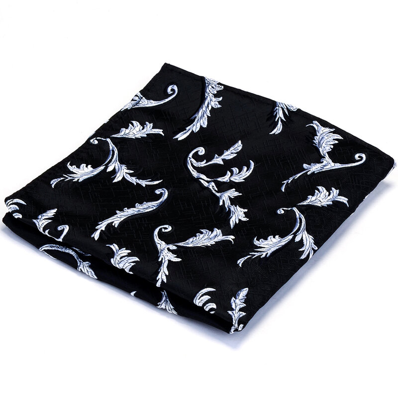 Classic White Black 25*25CM Men's Silk Thick and Textured Floral Handkerchief  Pocket Square Men Hanky For Wedding Party Gift