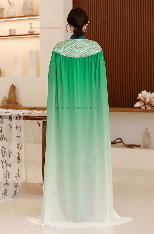 2024 chinesisches Vintage-Kleid verbessert Cheong sam nationale Blumen stickerei mit Umhang Qipao Retro Bankett Abend party Kleid