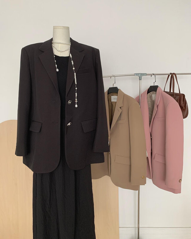 Jaket hitam bambu elegan untuk wanita, tersedia sekarang setelan kasual longgar sensasi desain musim gugur/musim semi