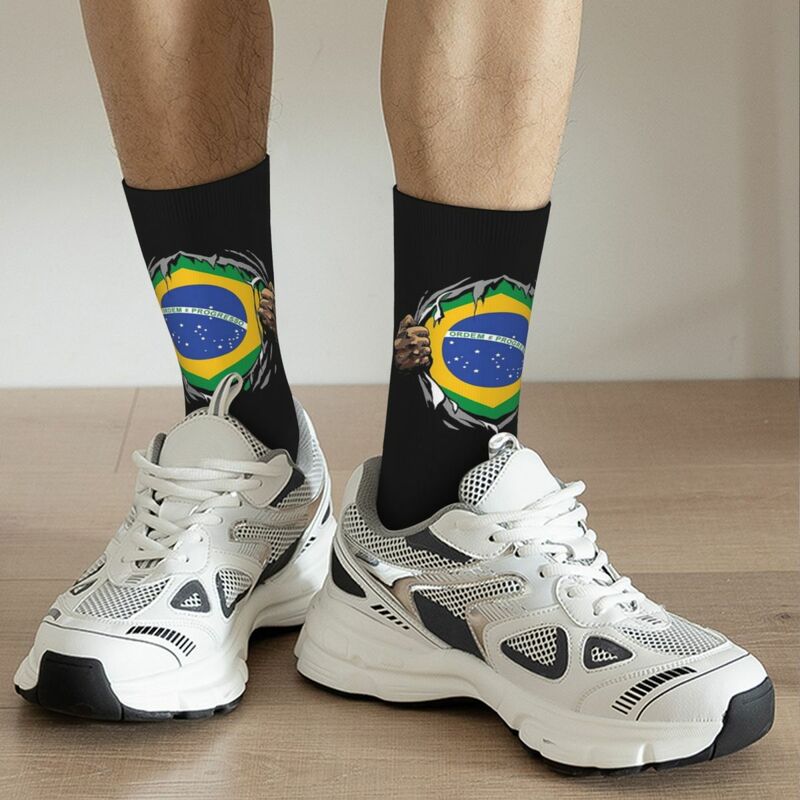 Calzini bandiera nazionale brasiliana Harajuku calze assorbenti per il sudore calze lunghe per tutte le stagioni accessori per regalo di compleanno donna uomo