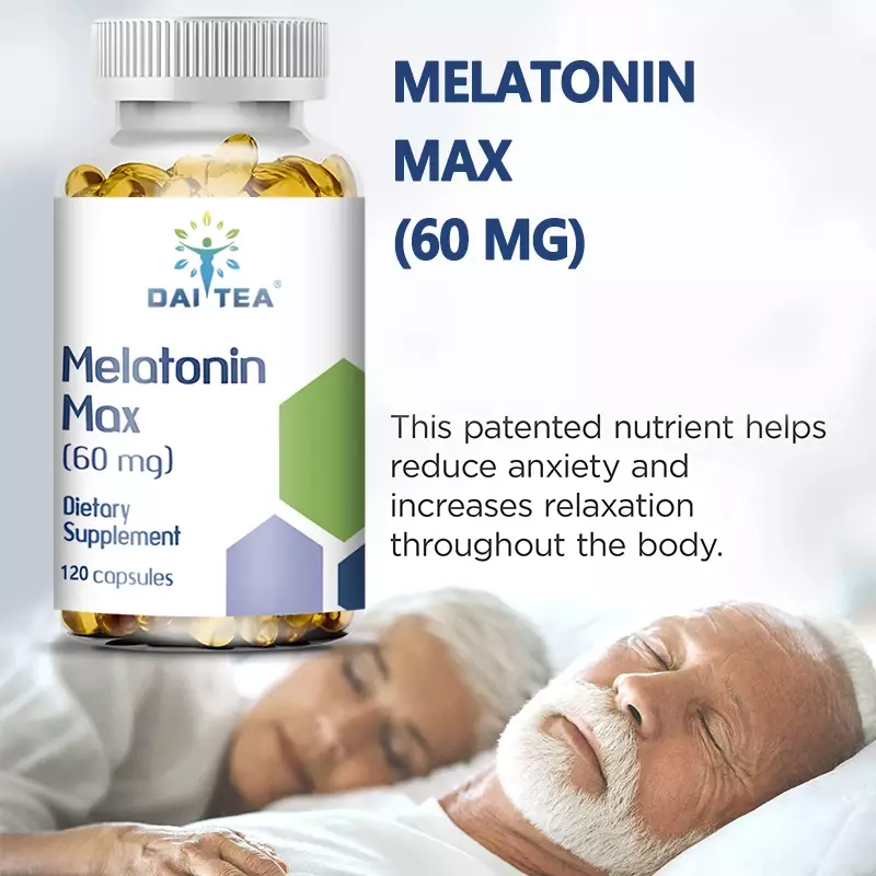 Daitea 멜라토닌 채식 캡슐, 수면 품질 촉진, 눈 건강, 기상 시간 감소, 60 mg
