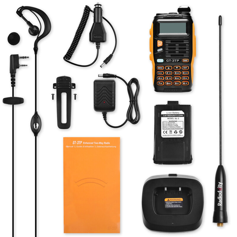 Baofeng GT-3TP mark iii 8w/4w/1w banda dupla walkie talkies, 8w hign potência, com carregador de carro, 1 pçs