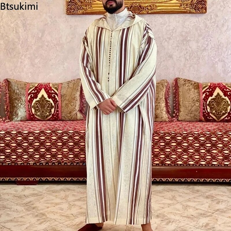Nowa 2024 muzułmańska Jubba Thobe męska bluza z kapturem Ramadan szata Kaftan Abaya Dubai indyk islamska odzież męska luźny strój na co dzień