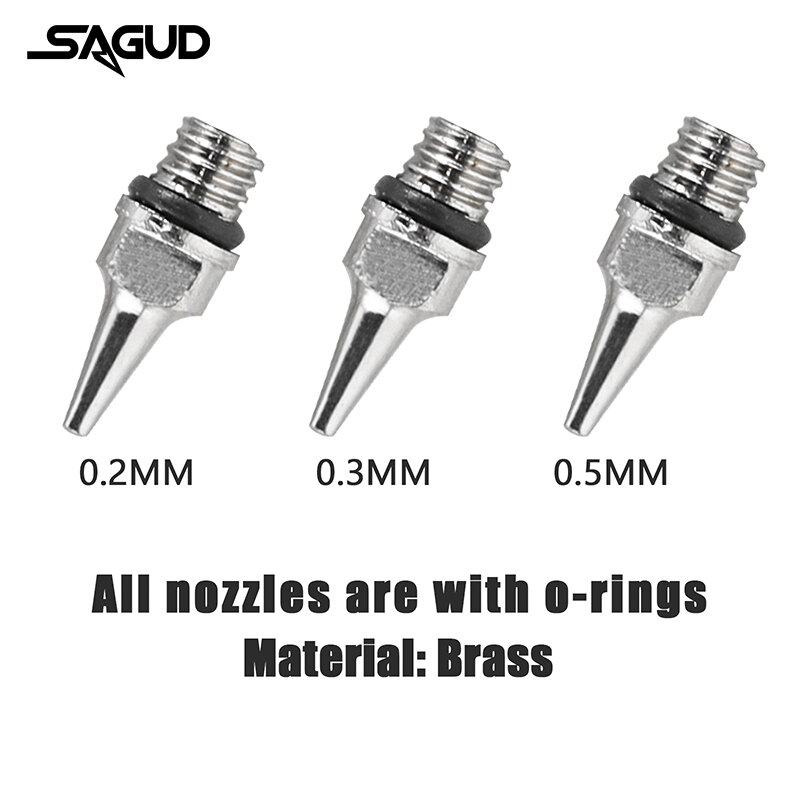 0.2mm 0.3mm 0.5mm Needle Nozzle Cap Replacement Parts with Nozzle Wrench & Cleaning Brush for Airbrush Accessories for SD-180