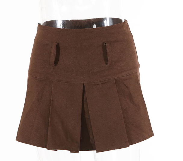 Brown vintage plissado saias das mulheres 90s estética menina da escola mini saia de cintura alta bonito kawaii roupas