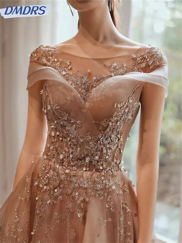 Luxuriöses Perlen kleid charmante Langarm A-Linie Abendkleider elegante Tüll boden lange Kleider vestidos de novia