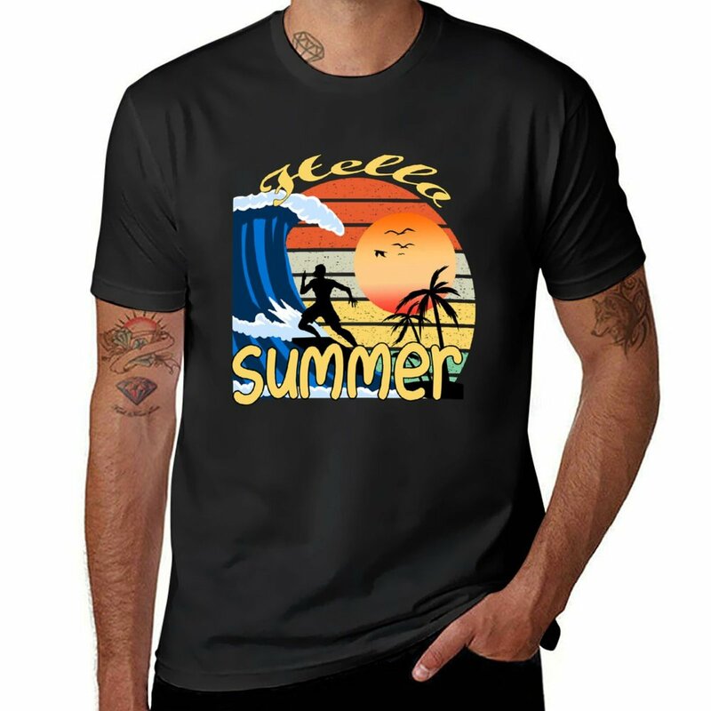 Футболка с принтом животных для мальчиков Hello Summer, винтажная одежда для мальчиков, мужские белые футболки