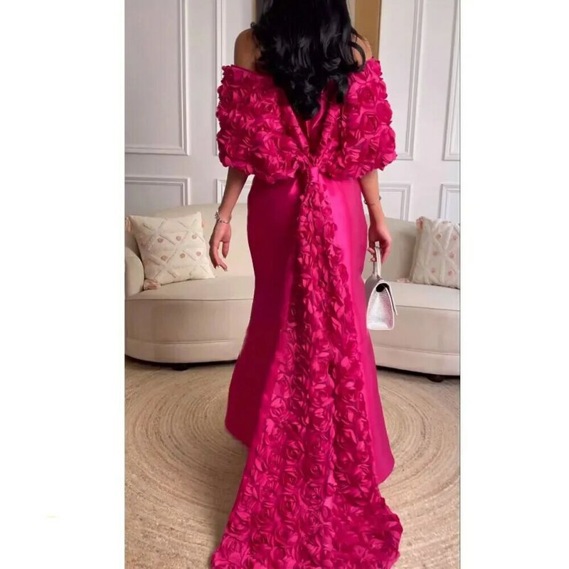 Off The Shoulder Dubai Prom Dress Short Sleeves Evening Dress With Floor Length Summer Women Wedding Party Gowns 2024ML-073