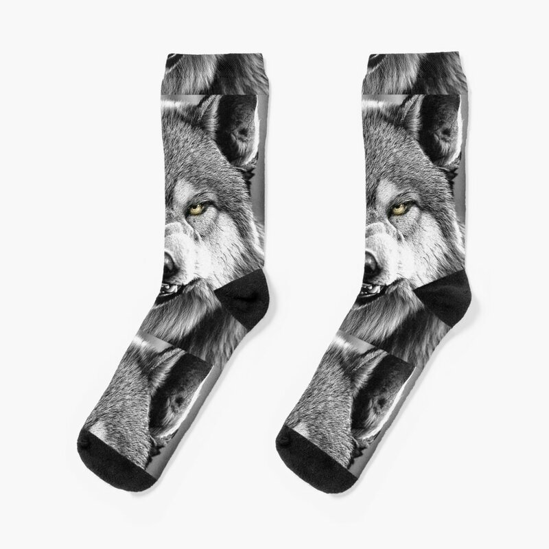 Chaussettes de Luxe avec Motif de Loup Gris pour Homme et Femme, Bas de Compression