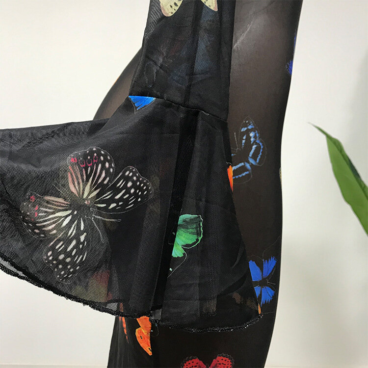Robe de soirée africaine pour femmes, tenue de soirée Sexy, nouveauté, col rond, imprimé papillon, vêtements transparents, à la mode, nouvelle jupe, 2022