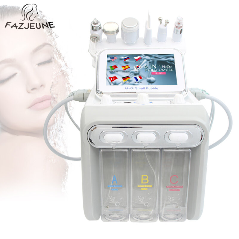 Instrumento de belleza RF 6 en 1, dispositivo de dermoabrasión para el cuidado de la piel, depurador Facial, con burbuja pequeña de hidrógeno y oxígeno, mejora