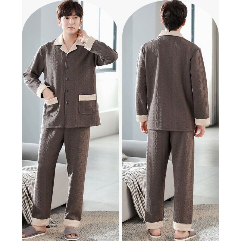 Pijamas de algodón puro para hombre, conjunto de ropa de casa con Clip de gran tamaño, ideal para otoño e invierno, 2023