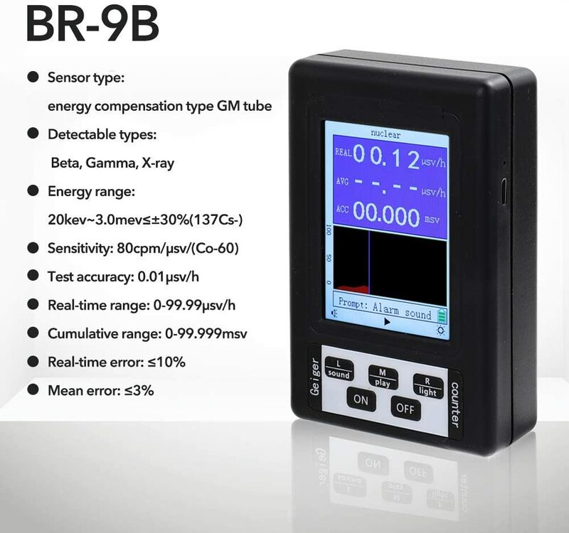 Nieuwe Nucleaire Straling Detector BR-9B Emf Draagbare Handheld Lcd Digitale Display Geigerteller Full-Functionele Type Tester