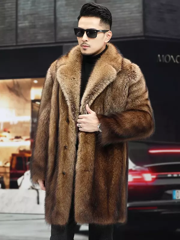AYUNSUE-Manteau en fourrure de vison véritable pour hommes, vestes mi-longues, chaud, luxe, haute qualité, SGG, hiver, 2022
