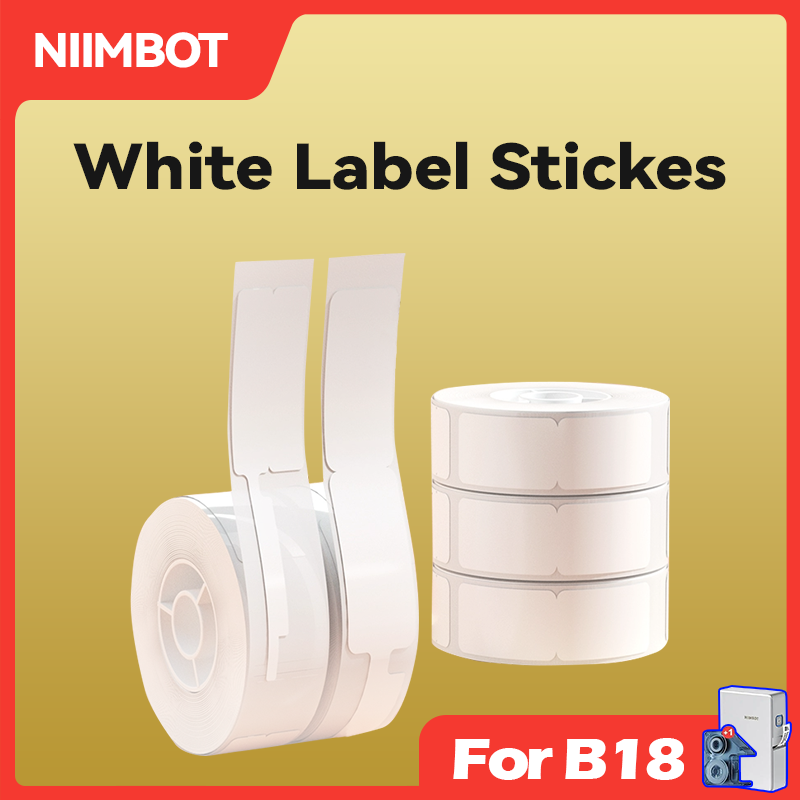 Принтер для этикеток NIIMBOT B18, 1 рулон белого термочувствительного фотоэтикеток для B18, водонепроницаемый, маслостойкий и устойчивый к царапинам