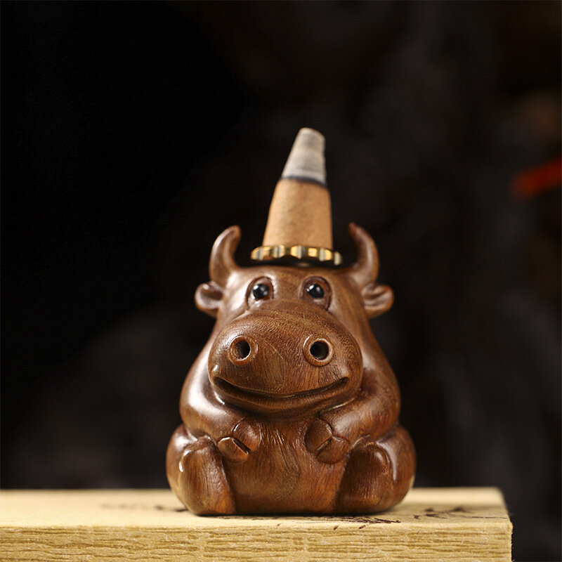 Mini vaca tallada hecha a mano, artesanía de regalo, accesorios de sobremesa, inserto de incienso de reflujo, decoración del hogar
