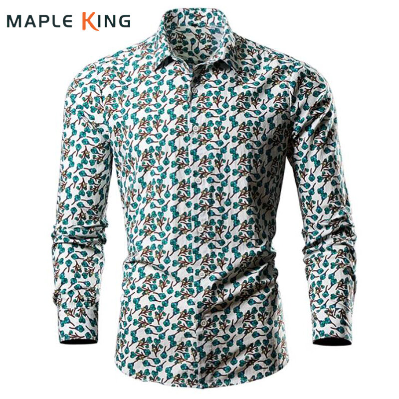 Camisas florales para hombre, ropa de vacaciones, blusa Vintage de manga larga de algodón, Camisa estampada, 6XL, 2024