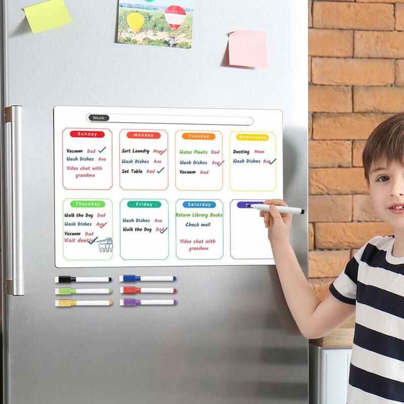 Calendrier de réfrigérateur magnétique avec surface d'écriture effaçable, tableau d'affichage magnétique, licence hebdomadaire, durable, organiser la maison et la cuisine