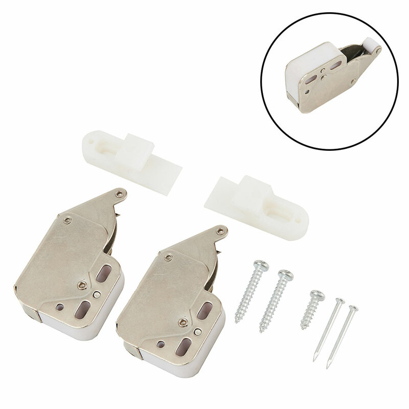 2pcs Snap Lock (with Screws) SPRING-LOADED MINI TIP CATCH CARANT/SHIFT/DOOR CABINET LATCH With Mounded Nylon Roller & Keeper