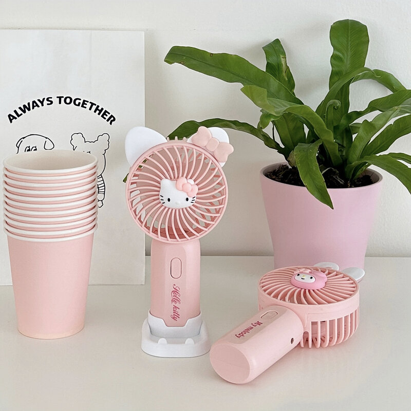 Sanurgente-Mini ventilateur portable Hello Kitty, My Melody Anime, Kawaii Sweet, Cinnamoroll Cartoon, Chargement USB, Déterminer les jouets, Cadeaux mignons