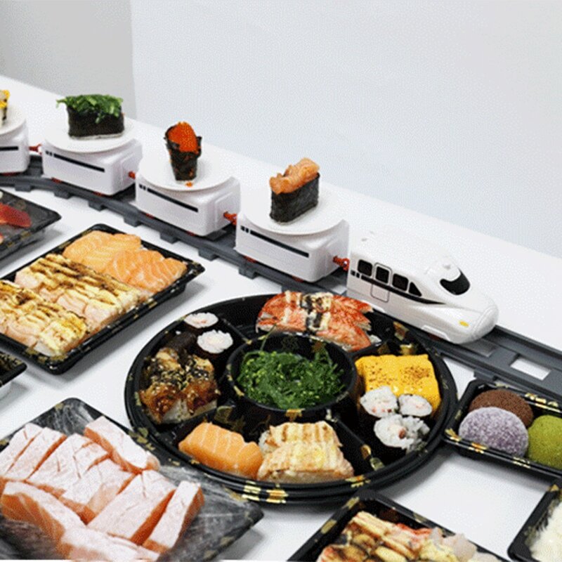 Sushi Train rotacyjna zabawka Sushi przenośnik taśmowy stół obrotowy jedzenie dla dzieci zestaw pociągów do robienia Sushi na rodzinnej imprezie Sushi
