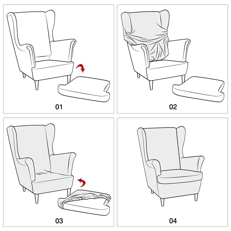 ปลอกเก้าอี้แบบมีปีกด้านหลัง1เซ็ต, ปลอกหุ้มโซฟาเก้าอี้มีปีกด้านหลังแบบยืดได้สำหรับห้องนั่งเล่นห้องนอน1ชุด