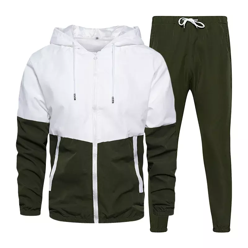 Custom LOGO Men Tracksuit Patchwork Zipper Cardigan + Sweatpants 2 Pieces Set Spring Autumn Fashion Streetwear Male Jogging Suit