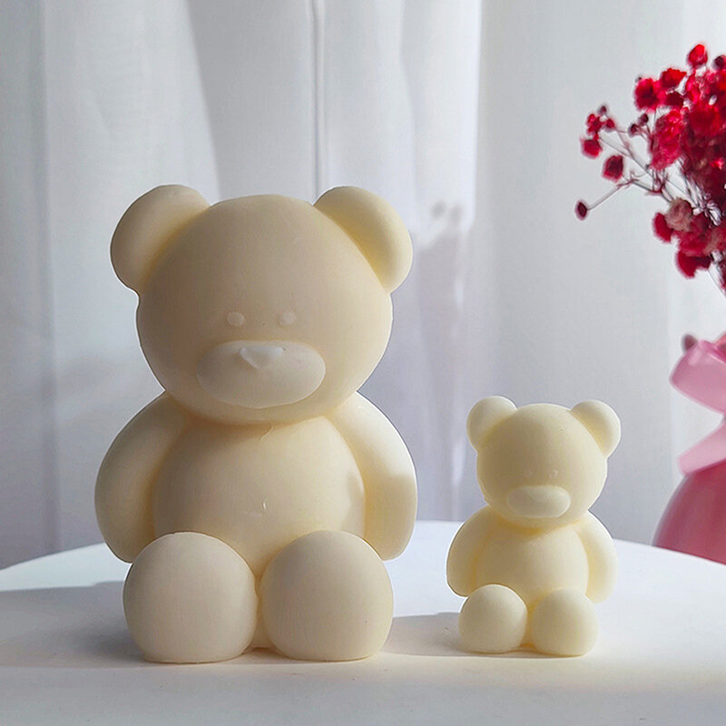 Cetakan silikon beruang mainan posisi duduk, cetakan lilin beraroma buatan tangan, cetakan injeksi beruang lucu untuk dekorasi rumah